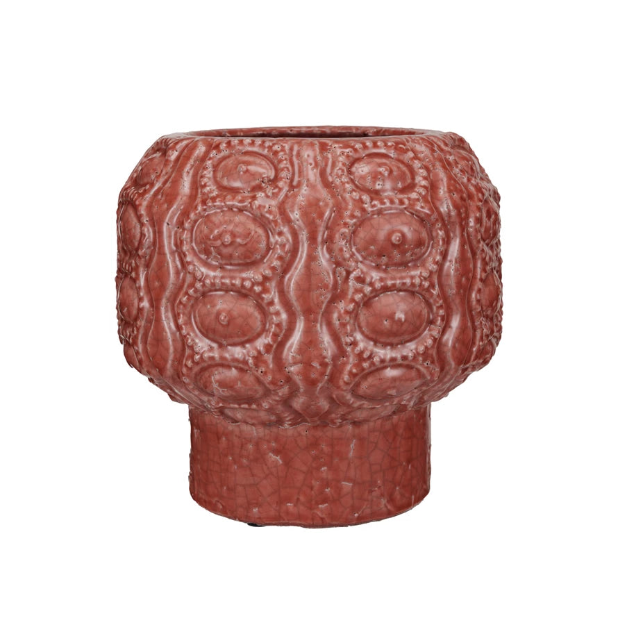 Embossed Terra-Cotta Footed Planter